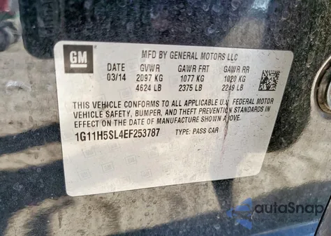 2014 Chevrolet Malibu Ltz from USA, damaged, VIN 1G11H5SL4EF253787